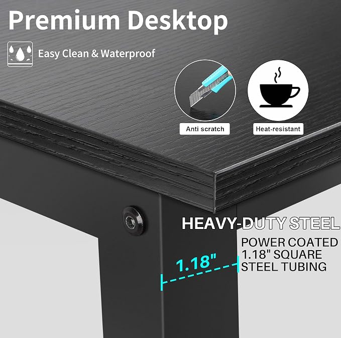 Aquzee Computer Desk with Hutch and Bookshelves, Large Leg Room 55 inch Width Black Desk with Space Saving Storage Shelves, Easy Assemble and All Hardware and Tools Included - Image 6