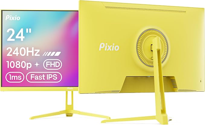 Pixio PX249 Wave Yellow 24 inch 240Hz Refresh Rate FHD 1080p Resolution Fast IPS Panel 1ms GTG Response Time Built-in Speakers Gaming Monitor with Adaptive Sync by Pixio