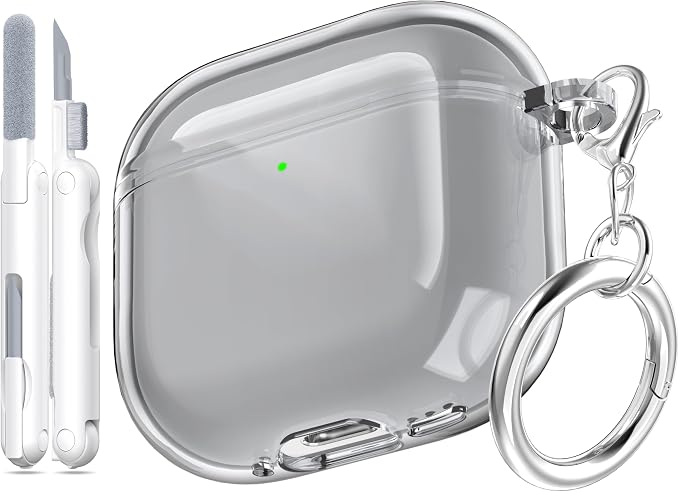 for AirPods 4th Generation Case Cover 2024, Military-Grade Shockproof, Soft TPU Highly Transparent Anti-Yellowing for AirPods 4 Case with Cleaning Kit & Cute Round Buckle, Clear Black by MHYALUDO