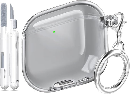 for AirPods 4th Generation Case Cover 2024, Military-Grade Shockproof, Soft TPU Highly Transparent Anti-Yellowing for AirPods 4 Case with Cleaning Kit & Cute Round Buckle, Clear Black by MHYALUDO