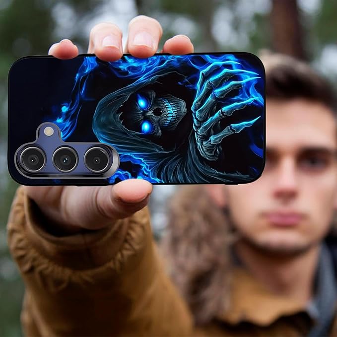 Designed for Galaxy S25 FE Phone Case,Slim Silicone Shockproof Protective Case for Galaxy S25 FE 6.7 inch,Skull with Blue Flame Art - Image 4