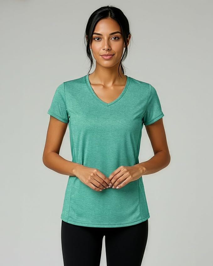 5 Pack Women's Dry Fit V Neck Workout Tops T Shirts Athletic Gym Yoga Tees | Available In Plus Size, Cooling Moisture-Wicking, Short Sleeve, Quick-Dry, Fitness, Stretch, Exercise, Running, Hiking - Image 2