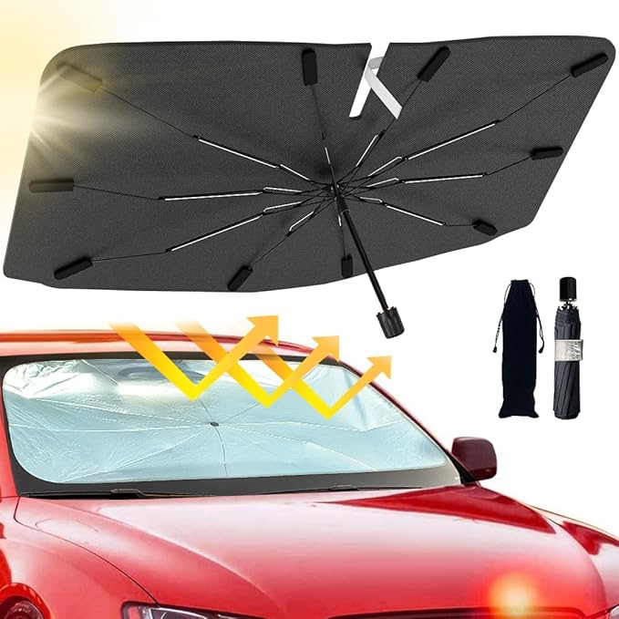 2026 Windshield Sun Shade Umbrella, Foldable Car Umbrella Sunshade with UV Block Car Front Window (Heat Insulation Protection) for Auto Windshield Covers Blackout Trucks Cars (Large) by MakeLifeBetter