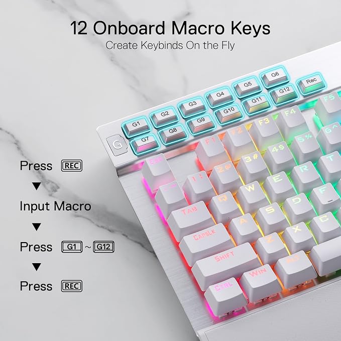 Redragon K550 RGB Gaming Keyboard, 104 Keys + 12 Macro G Keys Wired Mechanical Keyboard w/Aluminum Top Plate, Custom Clicky Purple Switch, Extra USB Port & Wrist Rest - Image 3