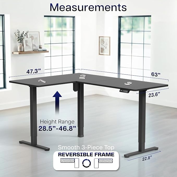 VIVO Black 63 x 47 in Corner Standing Desk, DESK-E3CTB-47 | Electric, Reversible L-Shaped Table, Sit Stand, Height Adjustable, Memory Controller, Office Furniture Sets, Black Frame - Image 5