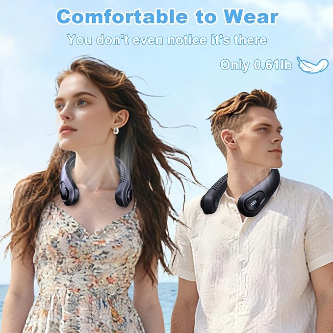 Portable Neck Fan Rechargeable - [with LED Display] 5 Speeds, 5000 mAh Battery Operated Wearable Personal Cooling Bladeless Fan for Outdoor Travel, Gifts for Men Women Kids,Black - Image 7