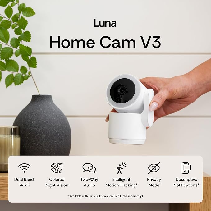 Luna 2K Indoor Cameras for Home Security, 2.4GHz & 5GHz WiFi, 360-Degree Pan-Tilt, Built-in Spotlight, Human Auto Tracking, Siren, Pet/Dog/Baby Camera with Phone app, White (2026 Upgrade Version) - Image 2