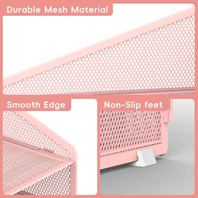 Desk File Organizer, 4 Letter Trays and 2 Upright Sections, Pink | Paper Organizer for Desk with Tiered Letter Trays and Vertical File Holders for Home Office, School and Workspace Use - Image 5