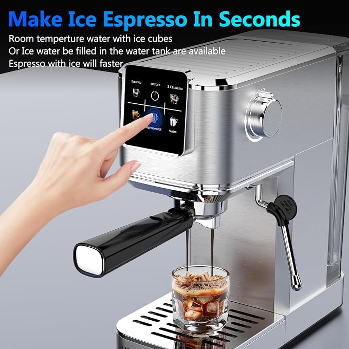 URintells Cuising Espresso Machine with Touchscreen And Cold Brew | 20Bar Pump,Stainless Steel Espresso Maker with Powerful Steam Milk Frother for Cappuccino Latte,Iced Americano - Image 4