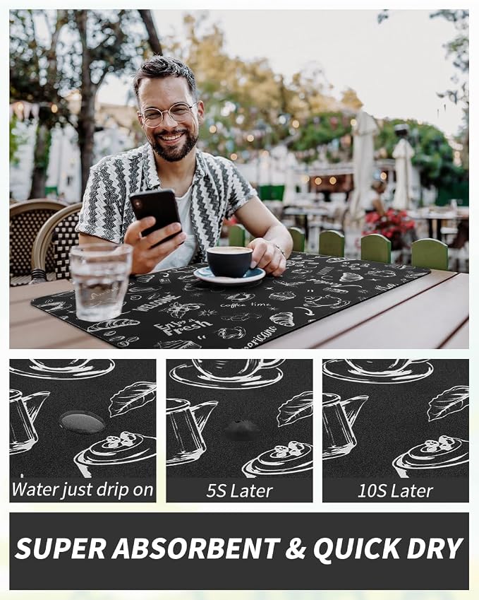 AMOAMI-Coffee Mat Hide Stain Rubber Backed Absorbent Dish Drying Mat for Kitchen Counter-Coffee Bar Accessories Fit Under Coffee Maker, Espresso Machine, Pot, Dish Rack (16X24,INK) - Image 4
