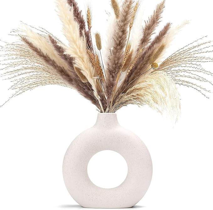 CEMABT White Donut Vase Hollow Ceramic Vase for Flowers Handmade Minimalist Boho ins Style Modern Home Decor for Wedding Dinner Table Party Living Room Office Bedroom(M) by CEMABT