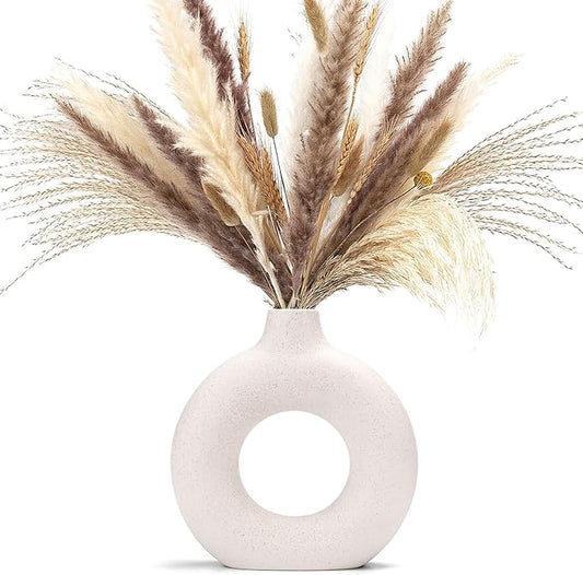 CEMABT White Donut Vase Hollow Ceramic Vase for Flowers Handmade Minimalist Boho ins Style Modern Home Decor for Wedding Dinner Table Party Living Room Office Bedroom(M) by CEMABT