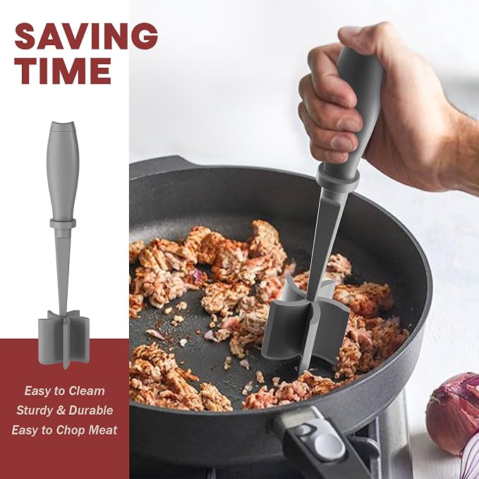 PGYARD Meat Chopper Hamburger Grinder, Kitchen Smasher for Ground Beef | Heat Resistant, 5 Blade, Burger Grinder Nylon Potato Mix Tool, Meat & Poultry Tenderizers, Dishwasher Safe, Grey - Image 4