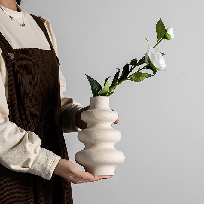 Steviieden Ceramic Modern Dried Flower Vase, Off White Round Pampas Vase, Boho Home Decor for Centerpiece Wedding Dinner Table Party Living Room Office Bedroom, Housewarming Gift - Image 2