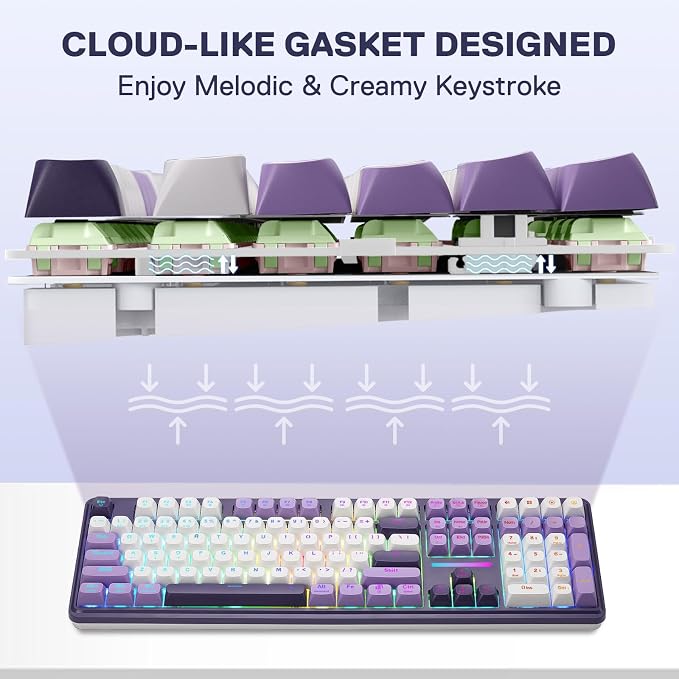Redragon K745 PRO Wireless 108-Key Gasket RGB Gaming Keyboard, 4 Hotkeys | Extra Shortcut Keys, 0-Delay Tri-Mode, Cushioned Noise Dampening for Creamy Thocky Sound, Unfaded PBT Keycaps, PRO Software - Image 5