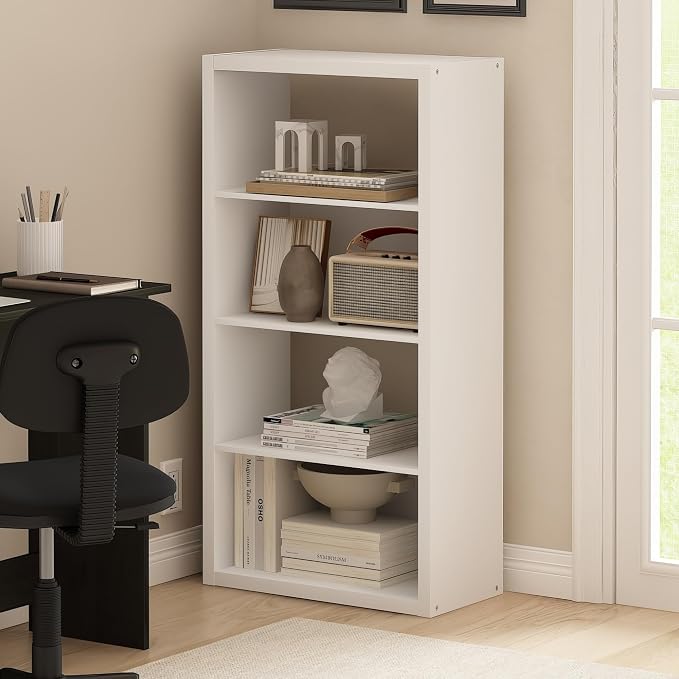 Furinno Viola Book Shelf, 4-Tier Bookshelf, Extra Thick Frame Bookcase with Open Shelf, Open Back Design, 11.3" x 23.2" x 45.4", for Living Room, Bedroom, Home Office, White - Image 2