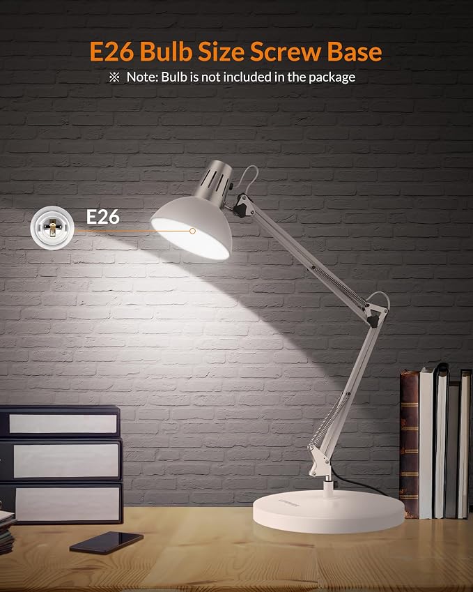 LEPOWER Metal Adjustable Desk Lamp with Clamp, Swing Arm for Home Office | Gooseneck, Architect Style, Eye-Caring Table Lamp, On/Off Switch, E26 Base, Reading for Dorm, Bedroom, Study, Back to School - Image 5
