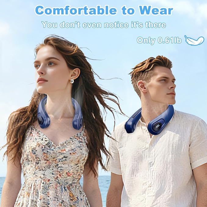 Portable Neck Fan Rechargeable - [with LED Display] 5 Speeds, 5000 mAh Battery Operated Wearable Personal Cooling Bladeless Fan for Outdoor Travel, Gifts for Men Women Kids,Dark Blue - Image 7
