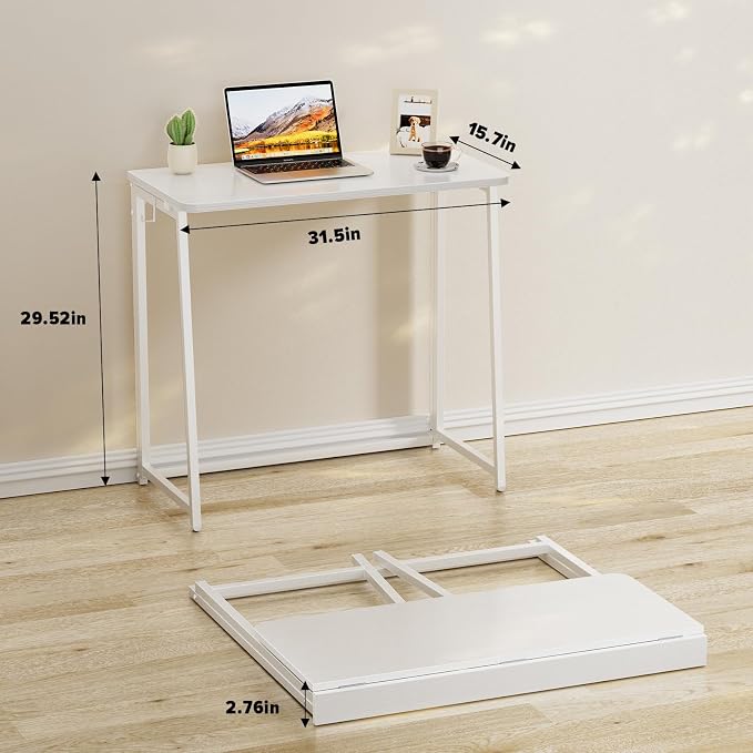 WOHOMO Folding Desk, 31.5" Foldable Computer Table for Small Spaces, White | Easy Assembly and Fold, Sturdy Home office desks for Study Bedroom Dorm Space Saving Writing Work Apartment - Image 2