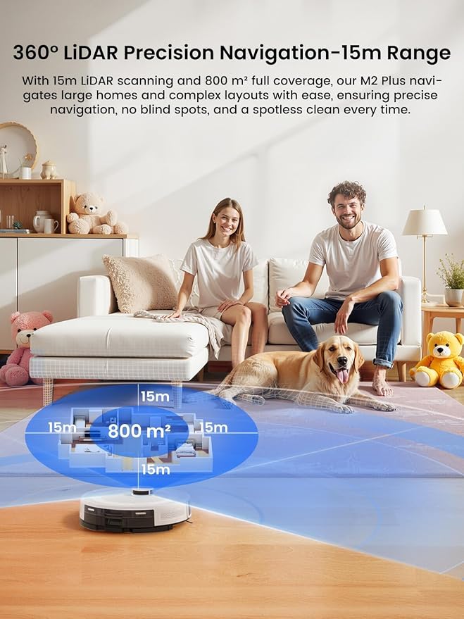 Lefant Robot Vacuum and Mop,75-Day Self-Emptying,6000Pa Powerful Suction,Customized Cleaning,Home Mapping, 140 Min Runtime, Roller Brush for Carpet,2.4G/5G WiFi/Alexa/APP/iWatch,M2 Plus - Image 3
