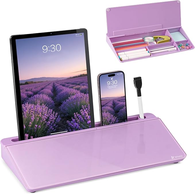 Varhomax Glass Desk Whiteboard with Storage, Desktop Organizer to-do List Memo Notepad Dry Erase White Board for Home Office and School Supplies (Purple) by Varhomax