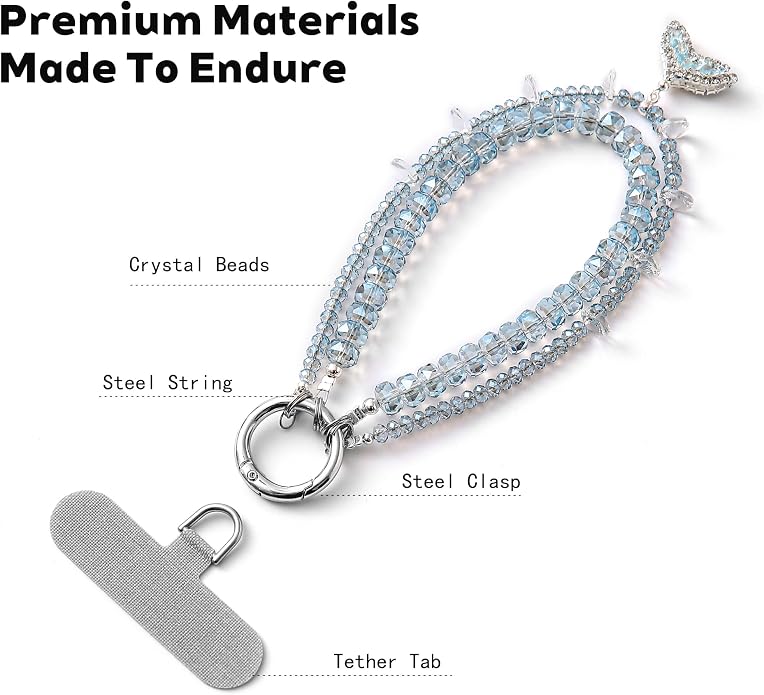 Phone Charm with Beaded Crystals, Anti-Theft Phone Strap, Hands-Free & Detachable Cellphone Lanyard, Cellphone Chain Wristlet with Tether Tab - Image 3