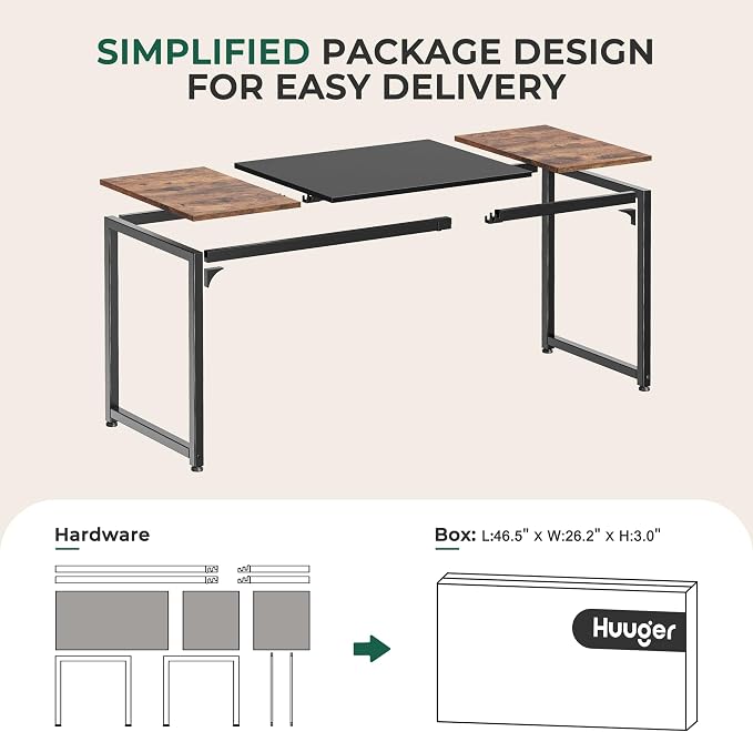 Huuger Computer Desk, 63 Inch Office Desk, Gaming Desk with Storage, Writing Desk Work Desk for Home Office, Study, Modern Simple Desk, Large Legroom, Metal Frame, Rustic Brown and Black - Image 8