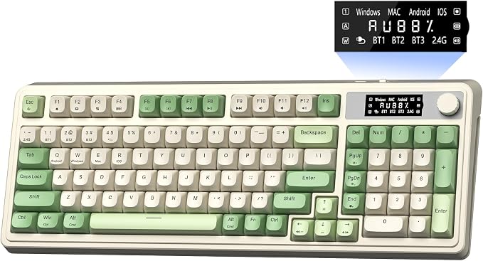 AULA S99 Pro Wireless Keyboard, Display Screen & Media Knob, Tri-Mode Bluetooth/2.4G/USB-C RGB Creamy Gaming Keyboard with Number Pad Macro Keys, Custom Computer Keyboards for Laptop PC Gamer - Green by AULA