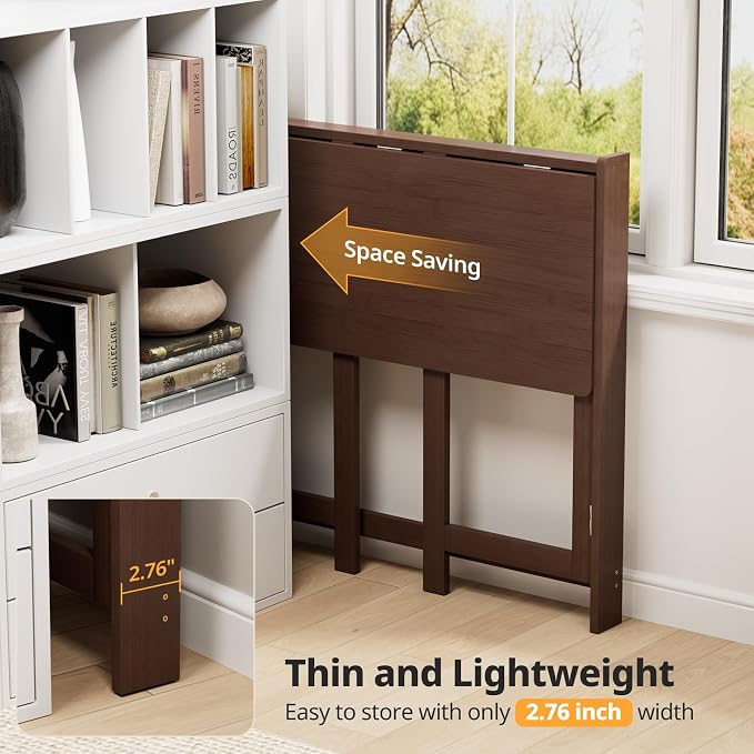 Bamboo Folding Desk for Small Spaces, Small Compact Foldable Desk, Brown | Space Saving Foldable Desk, Writing Desk Computer Table for Bedroom Home Office, Easy Assembly - Image 3