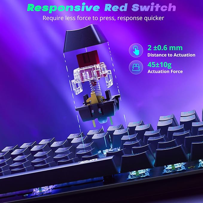 Redragon Mechanical Gaming Keyboard Wired, 11 Programmable Backlit Modes, Hot-Swappable Red Switch, Anti-Ghosting, Double-Shot PBT Keycaps, Light Up Keyboard for PC Mac - Image 3