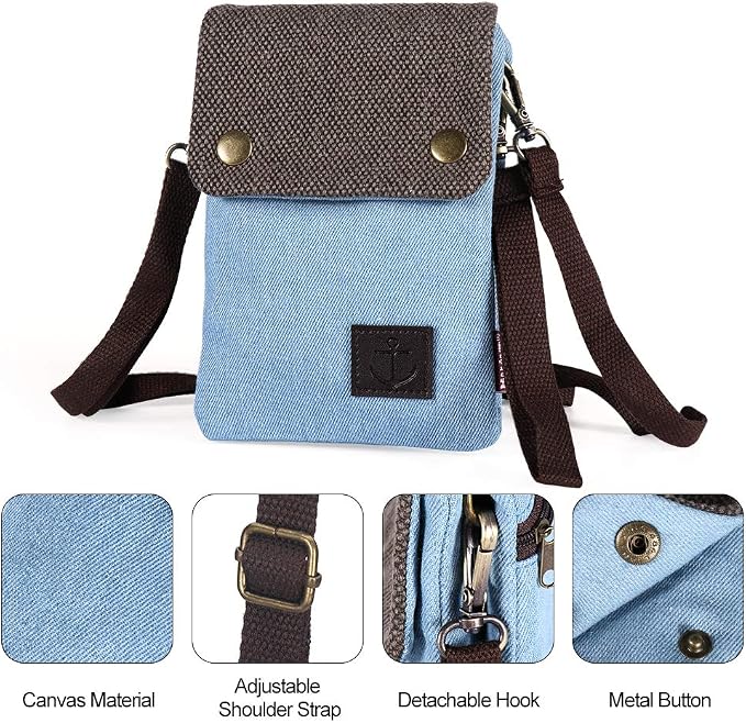 Dlames Canvas Small Cute Crossbody Cell Phone Purse Wallet Bag with Shoulder Strap for iPhone 15 Pro 14 Pro 13 Pro Galaxy S23 S22 S21 Google Pixel 5 4 3 - Blue - Image 5