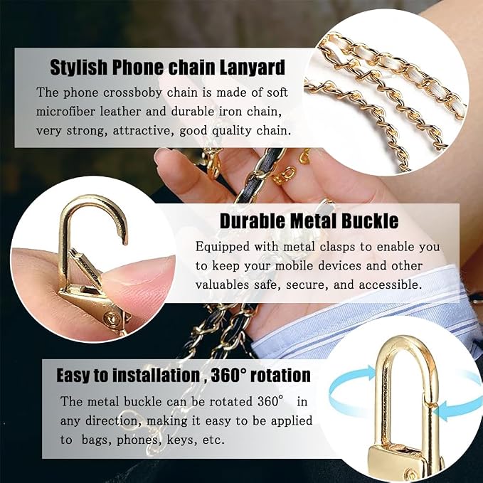 Phone Crossbody Chain Cell Phone Lanyard,Universal Leather+Metal Shouder Strap with Phone Tether Patches (B) - Image 2