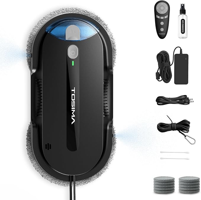 Tosima X1 Window Cleaning Robot, 6400Pa Max Adaptive Suction, Dual Auto-Spray Smart Window Cleaner with Smart Navigation, Remote Control and Triple Safety, Anti-Drop, for All Smooth Surfaces, Black by Tosima