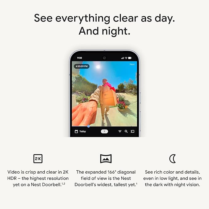Google Nest Doorbell (Wired, 3rd Gen) - 2K Video, Live View - 2025 - Hazel | Video doorbell, 2K HDR, intelligent alerts, color night vision, 2-way audio, works with Google Home & Gemini - Image 6