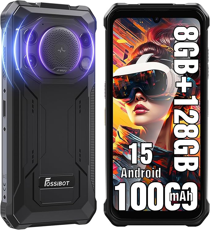 FOSSIBOT F110L Android 15 Rugged Smartphone, 12GB+128GB /2TB Rugged Call Phone, 10000mAh Unlocked Phone 128dB Loud Volume 6.745" 50MP Camera Waterproof Smartphone 4G Dual SIM/Camping Light (Gray) by FOSSIBOTSolarGenerator