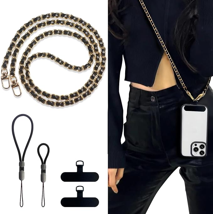 Universal Crossbody Patch Phone Lanyards - 2 Pads, 1 Leather Phone Strap, 1 Adjustable Finger Strap - Compatible with Most Smartphones (48in) by BFSD%C2%B7DMHealthyLifestyle