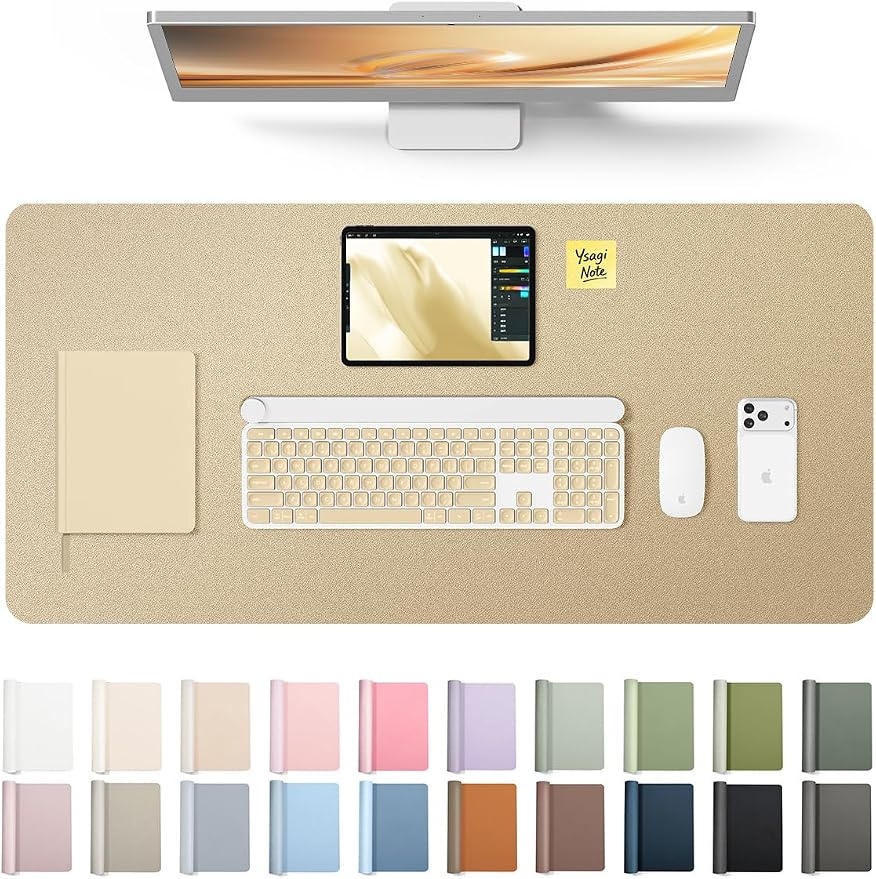 YSAGi Leather Desk Pad Protector, Office Desk Mat, Large Mouse Pad, Non-Slip PU Leather Desk Blotter, Laptop Desk Pad, Waterproof Desk Writing Pad for Office and Home (Gold, 31.5" x 15.8") by YSAGi