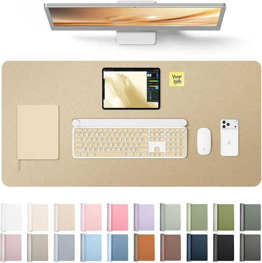 YSAGi Leather Desk Pad Protector, Office Desk Mat, Large Mouse Pad, Non-Slip PU Leather Desk Blotter, Laptop Desk Pad, Waterproof Desk Writing Pad for Office and Home (Gold, 31.5" x 15.8") by YSAGi