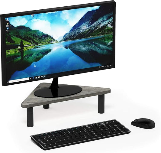 Furinno TURN-N-TUBE Monitor Stand Riser, 19.6" Wide Triangle Corner Monitor Riser, Laptop Stand for Desk, Office Desk Accessories, Desktop Organizers and Accessories, Toolless Assembly, For Study Room, Dorm, French Oak by Furinno-FitsYourSpaceFitsYourBudget