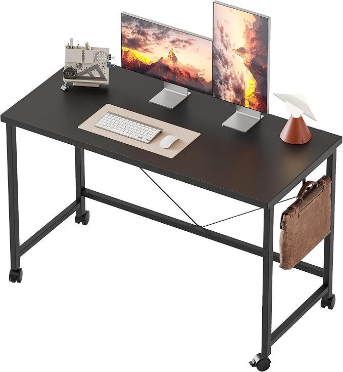 Mericonia 39x20 Inch Computer Desk with Wheels, Small Simple Rolling Desk | Writing Table for Home Office Bedroom Work Study, Black by MERICONIA