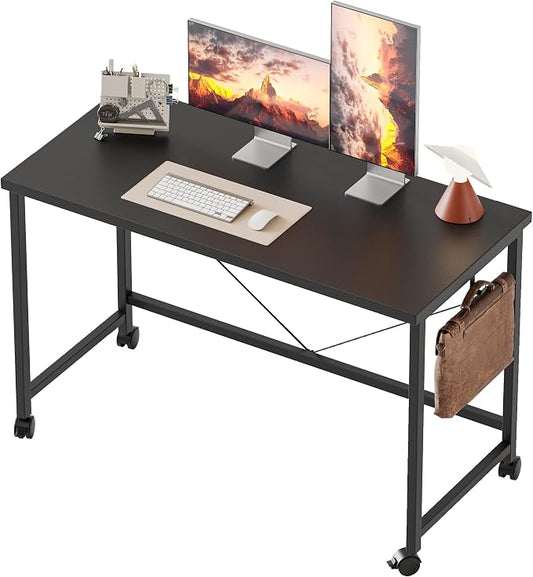 Mericonia 39x20 Inch Computer Desk with Wheels, Small Simple Rolling Desk | Writing Table for Home Office Bedroom Work Study, Black by MERICONIA
