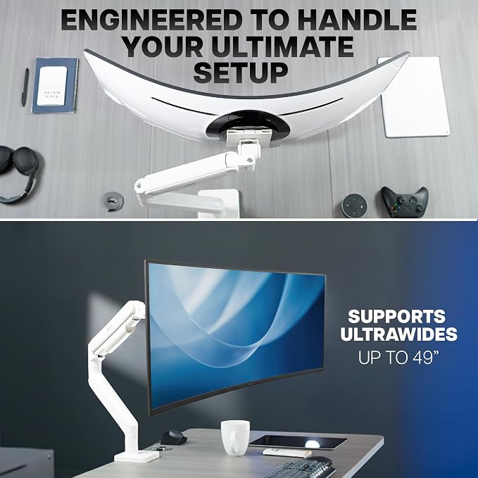 VIVO Heavy Duty Aluminum Ultrawide Monitor Tension Arm for up to 49 inch Screens, Holds 44 lbs, Premium Desk Mount Stand Designed for Samsung Odyssey G9 and More, White, STAND-V101VW - Image 7