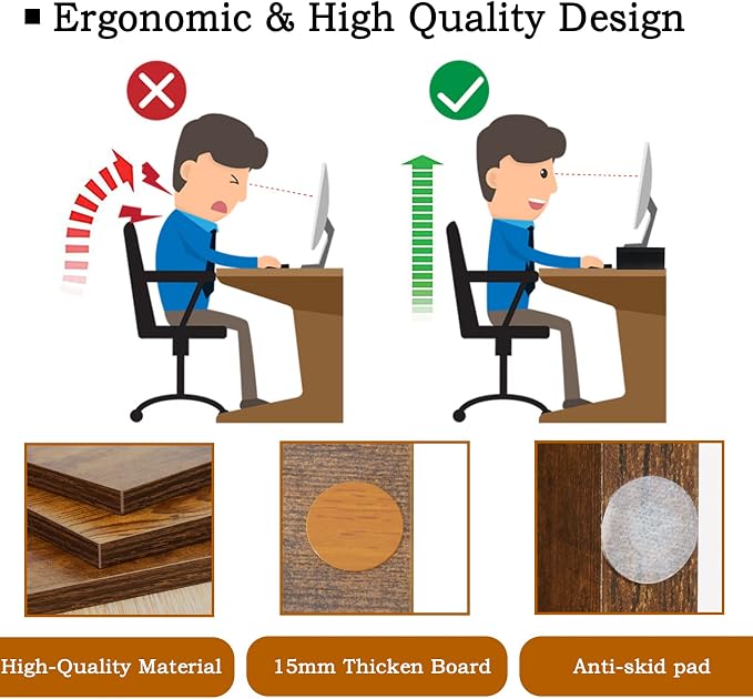 TEAMIX Monitor Riser - 2 Pack, Rustic Brown Wood Adjustable Stand for 2 Monitors/Laptop/PC - Image 5