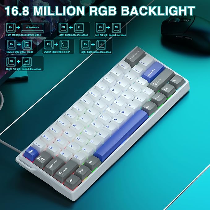 AULA WIN60 HE MAX - 60% Mechanical Gaming Keyboard Wired, Hall Effect Magnetic Switches Hot Swappable, Adjustable Actuation Rapid Trigger Mode, 8000 Hz Polling Rate, 60 Percent Keyboard Compact Design - Image 4