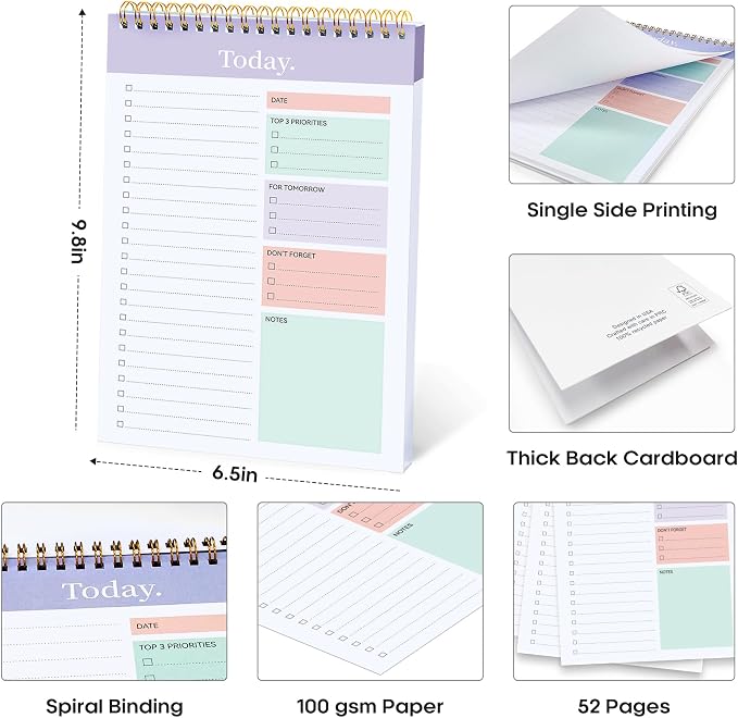Taja To Do List Notepad, Undated Daily Planner for Work and Goal Setting | Violet Dream, 52 Sheets, 9.8" x 6.5" , for Office, Home and school, Daily Task Planning, Notes and Everyday Organization - Image 6
