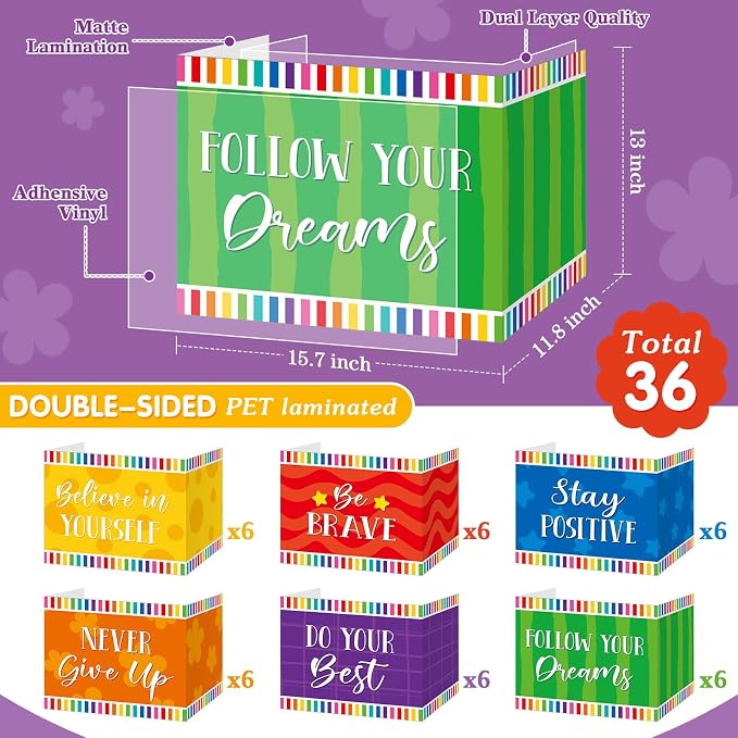 Affrolling 36 Pcs Inspirational Privacy Folders Bulk for Students Cardboard Privacy Boards Desk Divider Panel Waterproof Testing Divider for Classroom Back to School Study Supplies (Colorful) - Image 2
