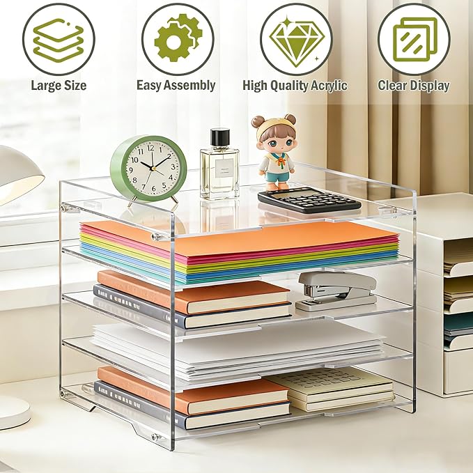 KKU 5 Tier Clear Acrylic Desk Organizer, Letter Tray Paper File Desk Organizer and Accessories For Office Supplies - Image 4