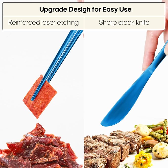 Travel Utensils with Case, Quatish Portable Silverware Set for Work, Stainless Steel Reusable Travel Cutlery, Fork and Spoon Set for Camping, Picnic, Gadgets, Lunch Box for Men, Christmas Gift, Blue - Image 4