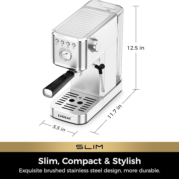 CHULUX Slim Espresso Machine with Milk Frother for Home Cappuccino & Latte | Precise Pressure Gauge, Food-Grade Materials, 20 Bar Italian Pump, Professional Temperature Control System, Stainless Steel - Image 8