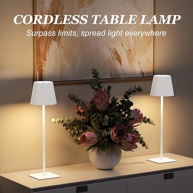 Kakanuo White Gold Cordless Rechargeable Table Lamp 5000mAh Battery Operated Lamps, 3 Colors Stepless Dimming Touch Lamp for Living Room, Kitchen Counter, Dining, Outdoor Patio, 2 Pack - Image 4